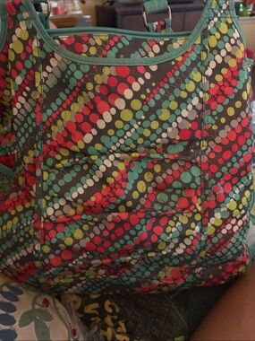 Thirty One Stylish Multi-Color Dot Tote Bag - Teal Trim
